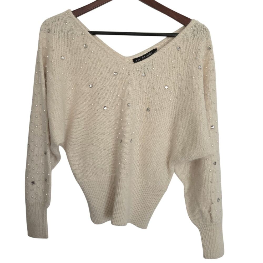 I.B. Diffusion Vintage 80s Silk Angora Wool Beaded Dolman Sleeve Sweater LARGE